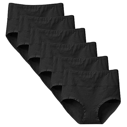 Yintry Damen Unterhosen Baumwolle Slip Damen High Waist Taillenslip Wochenbett Unterwäsche Kaiserschnitt Unterhose Mehrpack (S, 6Schwarz) von Yintry