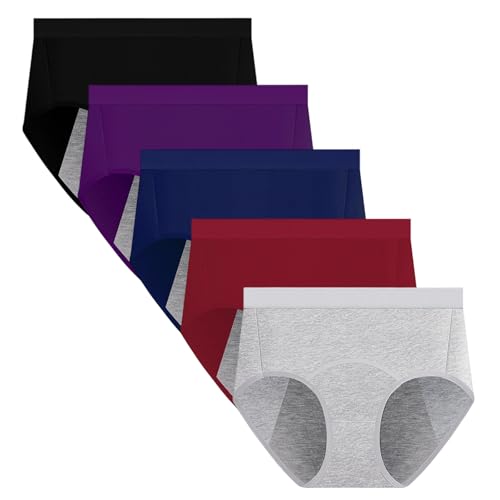 Yintry Menstruations höschen für Damen Auslaufsichere Unterwäsche aus Baumwolle Starker Fluss Schutz höschen Atmungsaktive Slips 5er-Pack (L, Stil2) von Yintry