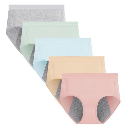 Yintry Menstruations höschen für Damen Auslaufsichere Unterwäsche aus Baumwolle Starker Fluss Schutz höschen Atmungsaktive Slips 5er-Pack (XL, 5Farben) von Yintry