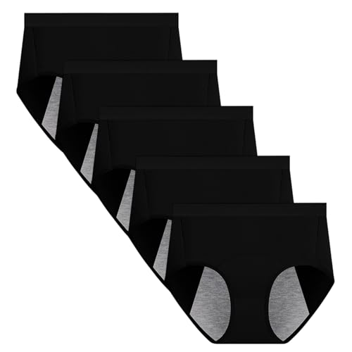 Yintry Menstruations höschen für Damen Auslaufsichere Unterwäsche aus Baumwolle Starker Fluss Schutz höschen Atmungsaktive Slips 5er-Pack (XXL, 5Schwarz) von Yintry