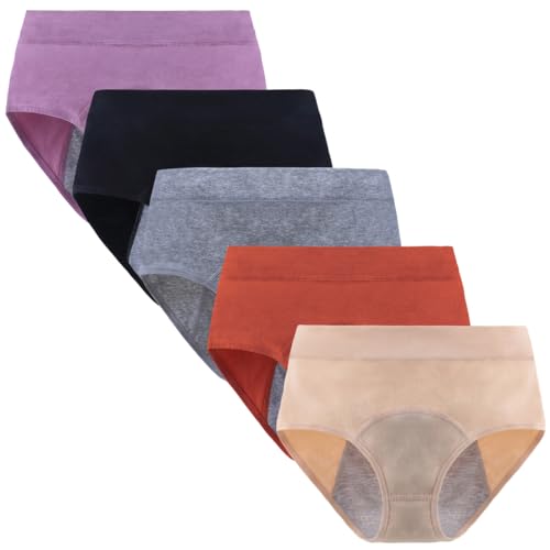 Yintry Periodenunterwäsche für Frauen, mittlere Taille, Menstruationshöschen, auslaufsicherer Slip für leichte Periode, 5 Stück（Mit Binde oder Tampon verwenden） von Yintry
