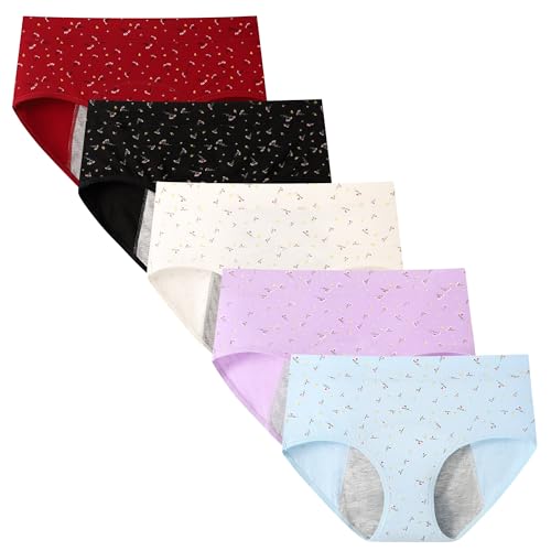 Yintry Periodenunterwäsche für Frauen, mittlere Taille, Menstruationshöschen, auslaufsicherer Slip für leichte Periode, 5 Stück（Mit Binde oder Tampon verwenden） von Yintry