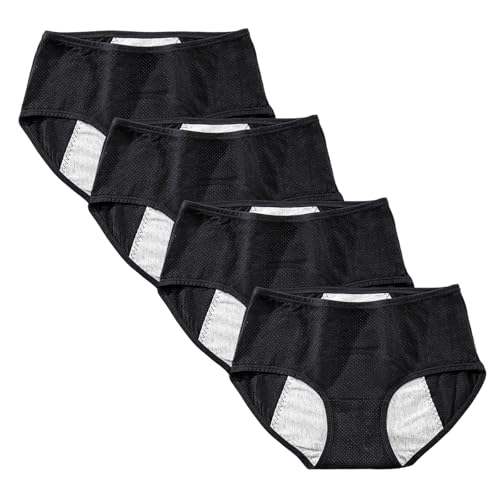 Yintry Teen Mädchen Periodenunterwäsche Menstruationshöschen Auslaufsichere Mesh-Baumwoll-Damen-Schutzslips 4er-Pack von Yintry