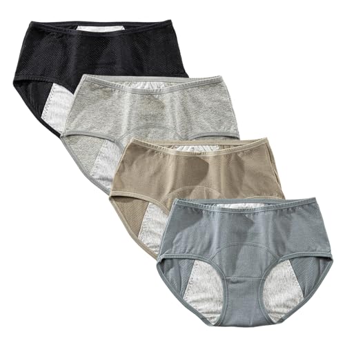 Yintry Teen Mädchen Periodenunterwäsche Menstruationshöschen Auslaufsichere Mesh-Baumwoll-Damen-Schutzslips 4er-Pack von Yintry