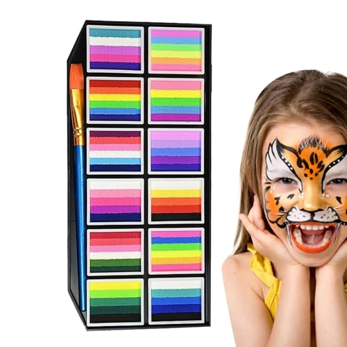 Yiohejy Gesichtsfarben Palette | Körperfarbe Für Erwachsene,Wasserbasis Schmierfest & Auswaschbar 12 Farbfelder Mit Pinselstiften Für Frauen Mädchen Kinder-Party Halloween Sport Cosplay von Yiohejy