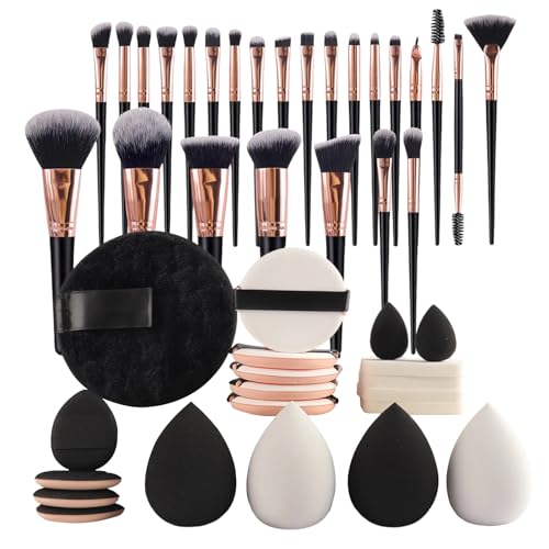 Yiohejy Makeup Pinselset | 45 Teile Leichtes Makeup Pinselset Reisegröße Mit Puderpuff Für Damen,Make-up Hilfe für Unterwegs Reisen Business von Yiohejy
