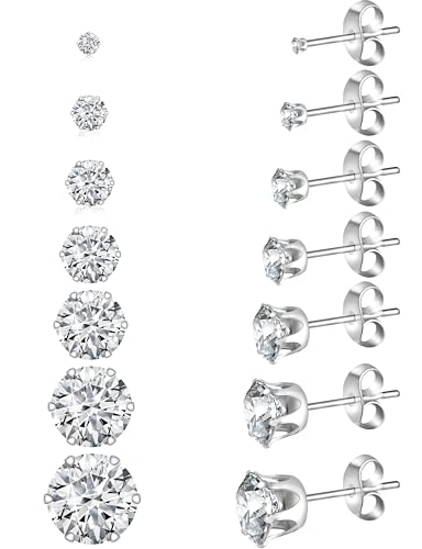 Yiorxu 7 Paar Ohrringe Helix Piercing Chirurgenstahl,Ohrstecker Titan Gold Silber Ohrringe Damen Set:2-8mm mit Zirkonia Steinen,Hypoallergen Cartilage Tragus Piercing Schmuck Geschenk von Yiorxu