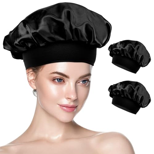 Yiows Silk Bonnet Seidenhaube zum Schlafen, 2 Stück Satin Haarhaube aus Seide, Haarwickel, Schlafmützen für Frauen und Mädchen(schwarz,schwarz) von Yiows