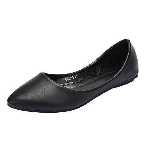 ANUFER Damen Ballerinas Spitze Zehe Mikrofaserleder Schlüpfen Kleid Pumpt Schuhe Schwarz SN020536 EU38.5 von ANUFER