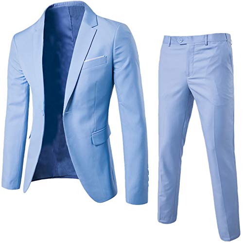 Herrenanzüge Slim Fit, 2 Stück/Set Übergröße Herren einfarbig Langarm Revers Slim Button Business Anzug, hellblau, M von Yirepny