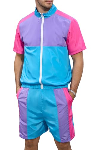 Yisfri 80er 90er Jahre Outfit für Herren Damen Vintage Windbreaker Jacke Trainingsanzug Disco Kostüm Hip Hop Workout Set für Paare, Blau, Large Yisfri 80er 90er Jahre Outfit für Herren Damen Vintage Windbreaker Jacke Trainingsanzug Disco Kostüm Hip Hop Workout Set für Paare, Blau, Large von Yisfri