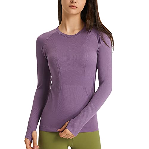 Funktionsshirt Damen Langarm Laufshirt Sportshirt Schnelltrocknend T-Shirt Fitness Yoga Training Langarmshirts Lila S von Yishengwan