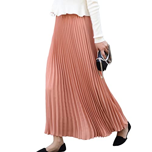 Lang Faltenröcke Damen Elastische Hohe Taille Swing Rock Plisseerock Pink M Lang Faltenröcke Damen Elastische Hohe Taille Swing Rock Plisseerock Pink M von Yishengwan