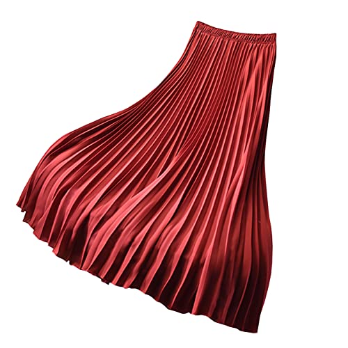 Lang Faltenröcke Damen Elastische Hohe Taille Swing Rock Plisseerock Rot M Lang Faltenröcke Damen Elastische Hohe Taille Swing Rock Plisseerock Rot M von Yishengwan