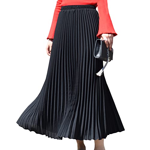 Lang Faltenröcke Damen Elastische Hohe Taille Swing Rock Plisseerock Schwarz L Lang Faltenröcke Damen Elastische Hohe Taille Swing Rock Plisseerock Schwarz L von Yishengwan