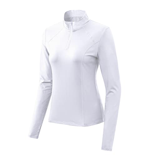 Laufshirt Damen Langarm Funktionsshirt Langarmshirt Sport t Shirts Fitness Trainingsshirt Atmungsaktiv mit Daumenloch Weiß S von Yishengwan