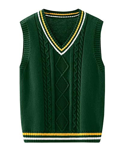 V-Ausschnitt Strickweste Kinder Ärmellos Pullover Gestrickte Pullunder Strickpullover Oberteile Weste für Jungen Mädchen Grün 150 von Yishengwan