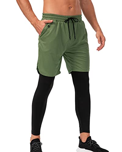 Yishengwan 2 in 1 Kompressionshose Herren Schnelltrocknend Laufhose Fitnesshose Lang Atmungsaktiv Sport Leggings mit Taschen für Männer Armeegrün M Yishengwan 2 in 1 Kompressionshose Herren Schnelltrocknend Laufhose Fitnesshose Lang Atmungsaktiv Sport Leggings mit Taschen für Männer Armeegrün M von Yishengwan