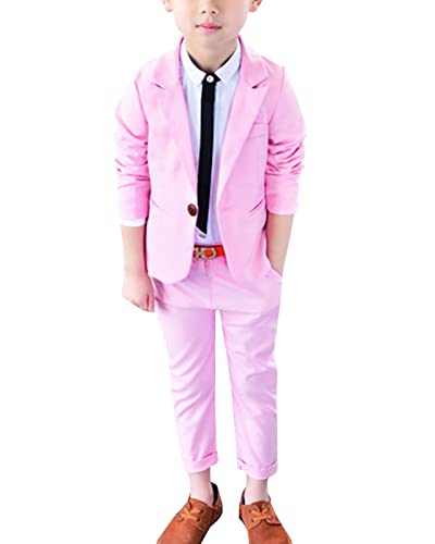 Yishengwan 2-teiliges Kinder Jungen Anzug Hochzeit Festlich Anzüge Outfit Kinder Gentleman, Blazer + Hosen Pink 120 von Yishengwan