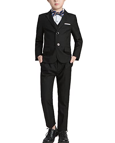 Yishengwan 3/4/5-teiliges Kinder Anzüge für Hochzeit Weste Anzüge Gentleman Smoking Weste Sakkos + Hemd + Hose + Fliege, Hochzeit Festliche Anzüge Geburtstagsparty Taufkleidung Schwarz 5 Pcs 170 von Yishengwan