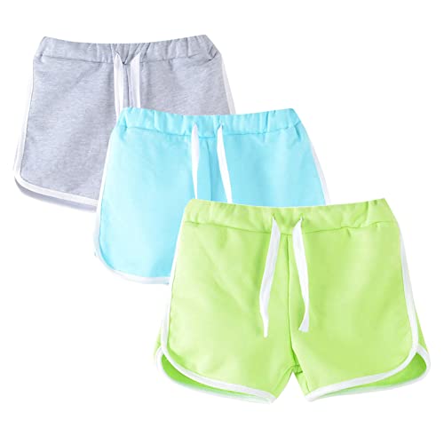 Yishengwan 3er-Pack Kinder Kurze Hosen Jungen Mädchen Shorts Freizeit Sommer Hosen Multipack Baumwollshorts Grau Himmelblau Grün 150 von Yishengwan