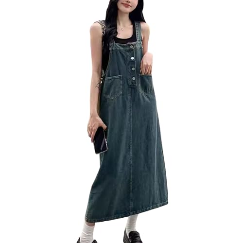 Yishengwan Damen Lang Latzrock Lose Jeans Latzkleid Trägerrock Jeansrock Overall Kleid Denim Blau M von Yishengwan