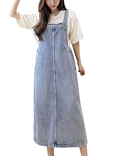 Yishengwan Damen Lose Latzrock Jeans Latzkleid Lang Trägerrock Jeansrock Denim Overall Hellblau M von Yishengwan