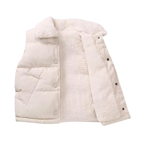 Yishengwan Daunenweste Jungen Mädchen Winter Steppweste Ärmellos Jacke Weste Pufferweste Beige Weiß 130 von Yishengwan