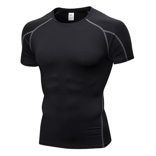 Yishengwan Herren Kompressionsshirt Kurzarm Funktionsshirt Schnelltrocknend Laufshirt Sportshirt Fitnessshirt für Männer Schwarz Grau L von Yishengwan