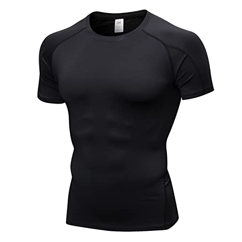 Yishengwan Herren Kompressionsshirt Kurzarm Funktionsshirt Schnelltrocknend Laufshirt Sportshirt Fitnessshirt für Männer Schwarz S von Yishengwan