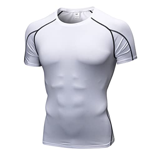 Yishengwan Herren Kompressionsshirt Kurzarm Funktionsshirt Schnelltrocknend Laufshirt Sportshirt Fitnessshirt für Männer Weiß M von Yishengwan