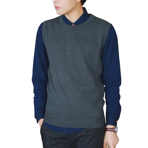 Yishengwan Herren Pullunder Weste Ärmellose Rundhals Strickweste Freizeit Weste Gestrickt Pullover Dunkelgrau XXL von Yishengwan