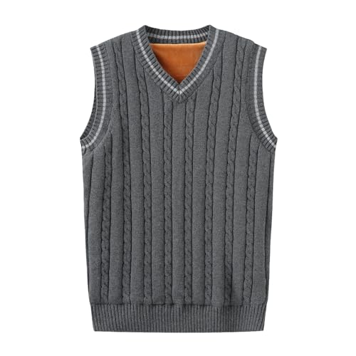 Yishengwan Herren Strickweste Ärmellos V-Auscchnitt Pulunder Freizeit Business Herbst Winter Weste Dunkelgrau XL von Yishengwan