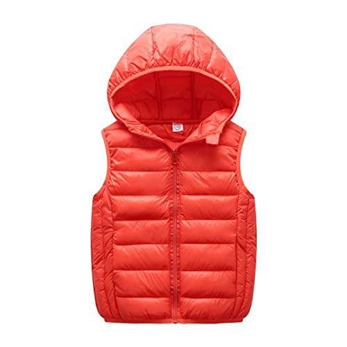 Yishengwan Kinder Daunenweste Kapuzenweste Jungen Mädchen Ärmellos Jacke Winterjacke Steppweste Pufferweste Orange 150 von Yishengwan