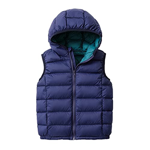 Yishengwan Kinder Daunenweste Winter Kapuzenweste Jungen Mädchen Ultra Leichte Ärmellos Jacke Weste Steppweste Marine 160 von Yishengwan