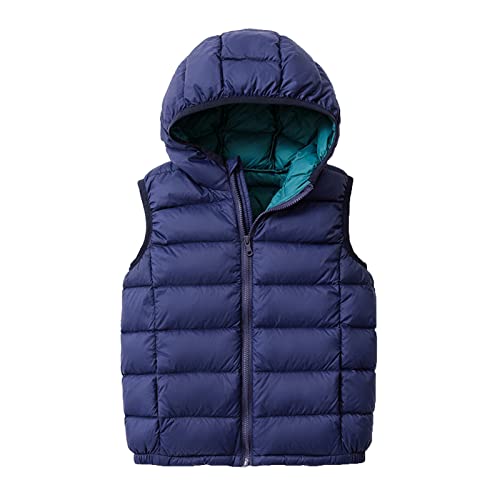 Yishengwan Kinder Daunenweste Winter Kapuzenweste Jungen Mädchen Ultra Leichte Ärmellos Jacke Weste Steppweste Marine 170 von Yishengwan