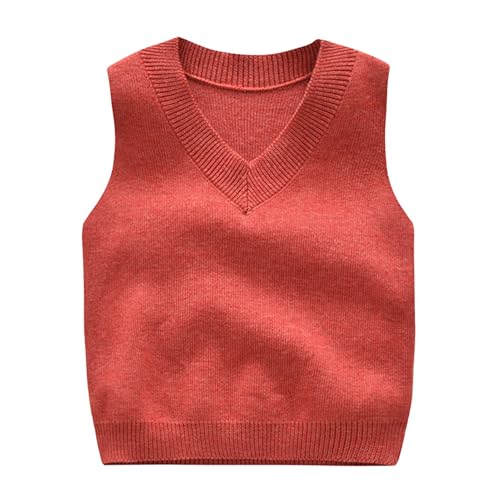 Yishengwan Kinder Jungen Pullunder V-Ausschnitt Strickweste Unifarbene Gestrickte Weste Ärmellos Strickpullover Wasserrot 6-12 Monate von Yishengwan