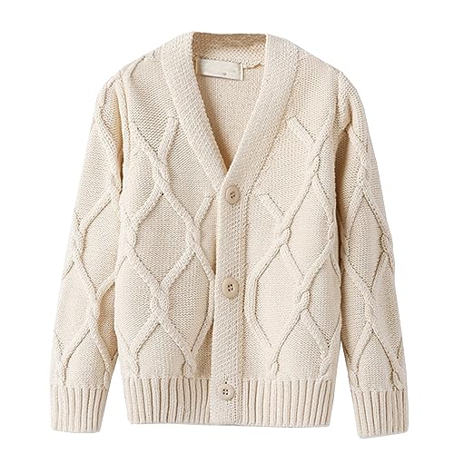 Yishengwan Kinder Jungen Strickjacke Cardigan Gestrickter Pullover Cardigan Langarm Sweaters Mantel Beige 140 von Yishengwan