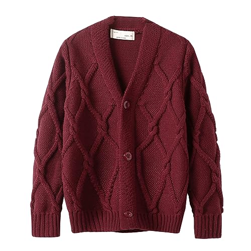 Yishengwan Kinder Jungen Strickjacke Cardigan Gestrickter Pullover Cardigan Langarm Sweaters Mantel Rot 150 von Yishengwan