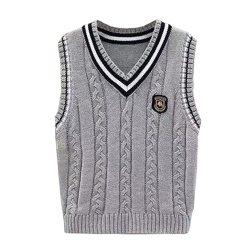 Yishengwan Kinder Jungen V-Ausschnitt Strickweste Mädchen Ärmellos Pullunder Strickpullover Gestrickte Oberteile Weste Grau 170 von Yishengwan