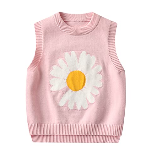 Yishengwan Kinder Mädchen Strickweste Ärmellos Gestrickte Pullover Pullunder Strickpullover Oberteile Weste Pink1 140 von Yishengwan