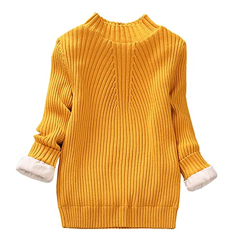 Yishengwan Kinder Mädchen Warm Herbst Winter Langarm Strickpullover Sweatshirt Sweater Pullis Gelb(Warm Gefüttert) 140 von Yishengwan