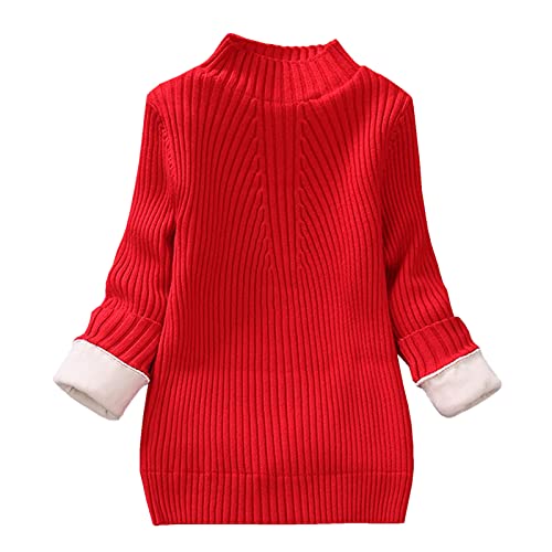 Yishengwan Kinder Mädchen Warm Herbst Winter Langarm Strickpullover Sweatshirt Sweater Pullis Rot(Warm Gefüttert) 110 von Yishengwan