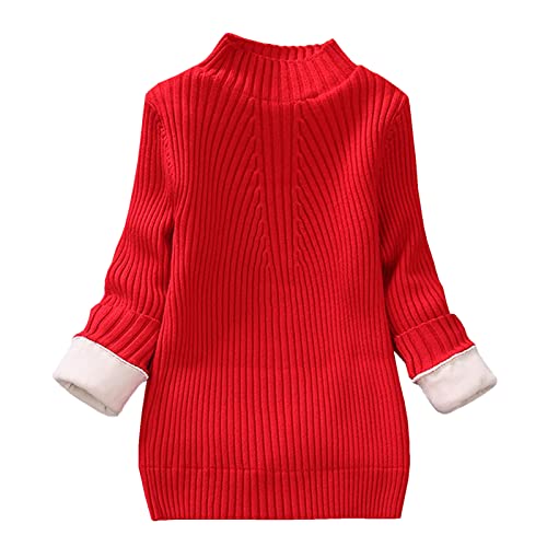 Yishengwan Kinder Mädchen Warm Herbst Winter Langarm Strickpullover Sweatshirt Sweater Pullis Rot(Warm Gefüttert) 140 von Yishengwan