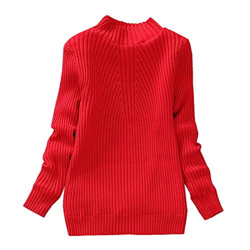 Yishengwan Kinder Mädchen Warm Herbst Winter Langarm Strickpullover Sweatshirt Sweater Pullis Rot 140 von Yishengwan