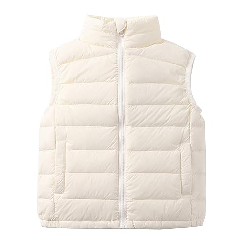 Yishengwan Kinder Ultra Leichte Daunenweste Jungen Mädchen Ärmellos Jacke Weste Steppweste Pufferweste Beige Weiß 160 von Yishengwan