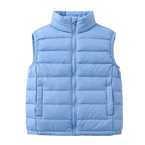Yishengwan Kinder Ultra Leichte Daunenweste Jungen Mädchen Ärmellos Jacke Weste Steppweste Pufferweste Himmelblau 120 von Yishengwan