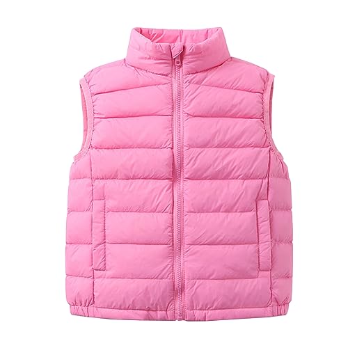 Yishengwan Kinder Ultra Leichte Daunenweste Jungen Mädchen Ärmellos Jacke Weste Steppweste Pufferweste Pink 140 von Yishengwan