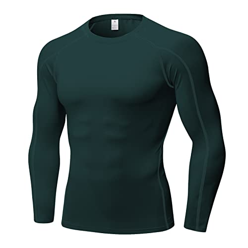 Yishengwan Kompressionsshirt Herren Funktionsshirt Langarm Männer Fitnessshirt Sportshirt Atmungsaktiv Laufshirt für Laufen Jogging Gym Dunkelgrün L von Yishengwan