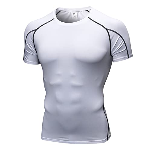 Yishengwan Kompressionsshirt Herren Kurzarm Funktionsshirt Sport Laufshirt Atmungsaktiv Sportshirt Männer für Running Workout Fitness Gym Weiß XL von Yishengwan
